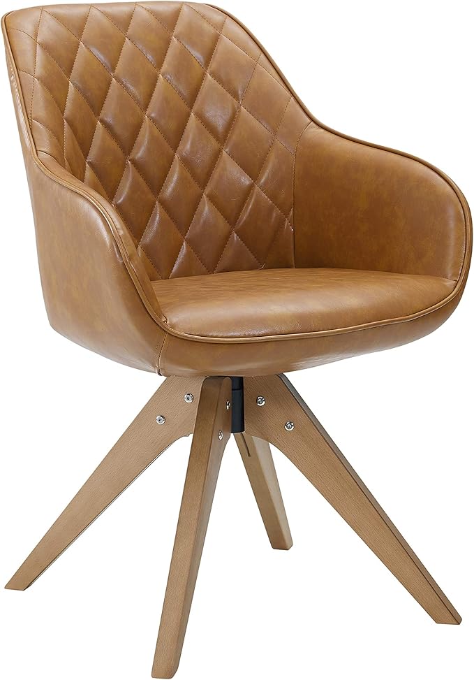 Art Leon Dining Chair - Mid Century Modern Swivel Dining Room Chair, Faux Leather Upholstered Arm Chair with Wood Legs for Living Room, Claybank