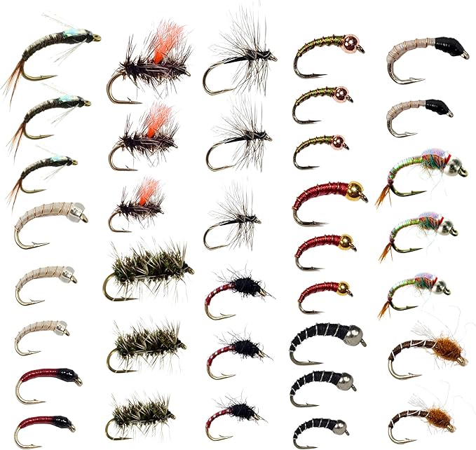 The Fly Crate | 36 Fly Fishing Flies Assortment with Tungsten and Brass Beads | 3 Dozen Nymph Dry Flies for Trout | Zebra ...