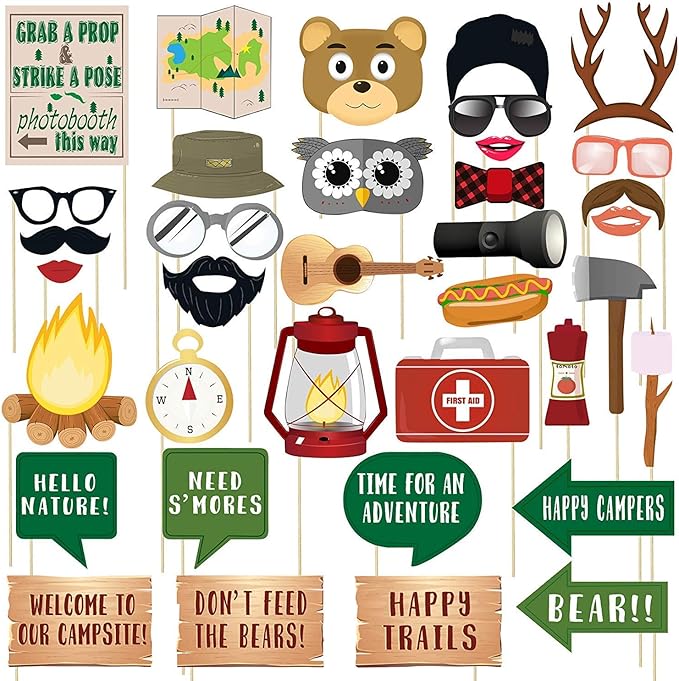 Woodland Camping Party Photo Booth Props 35 Count