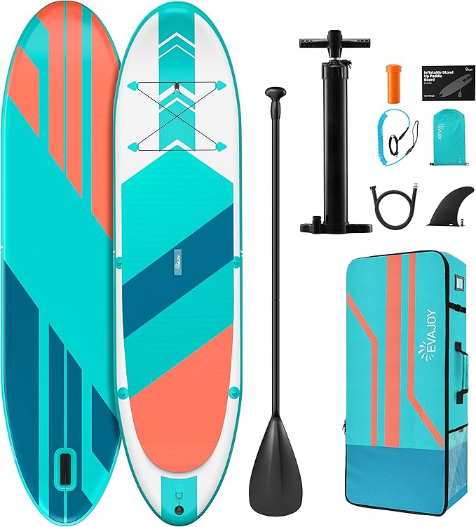 EVAJOY Inflatable Paddle Board 6'' Thick Around Stand Up Paddle Board with Portable iSUP Accessories & Waterproof Bag, Por...
