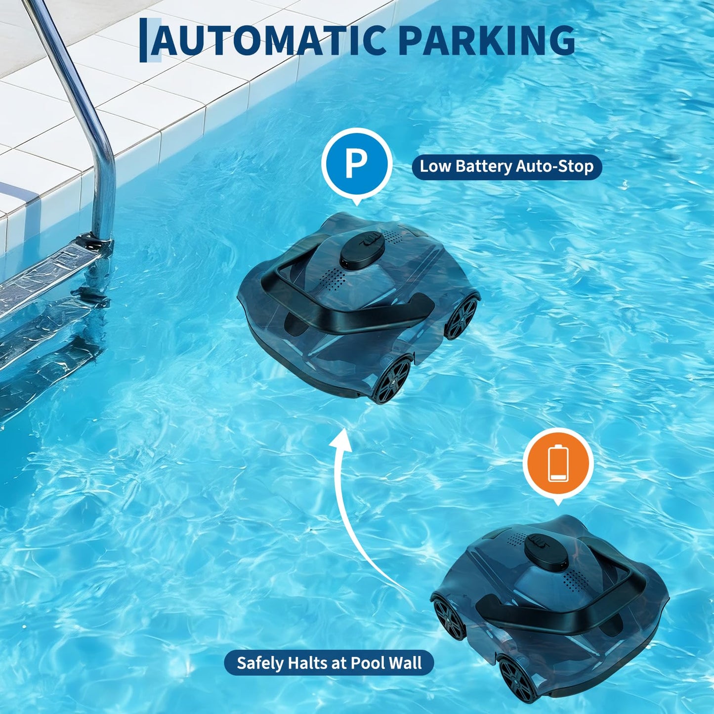 Garvee Cordless Robotic Pool Vacuum Cleaner with 130-Min Runtime, Self-Parking Technology for Above-Ground Pools up to 860 Sq.Ft, Efficient Filtration & Portable Design