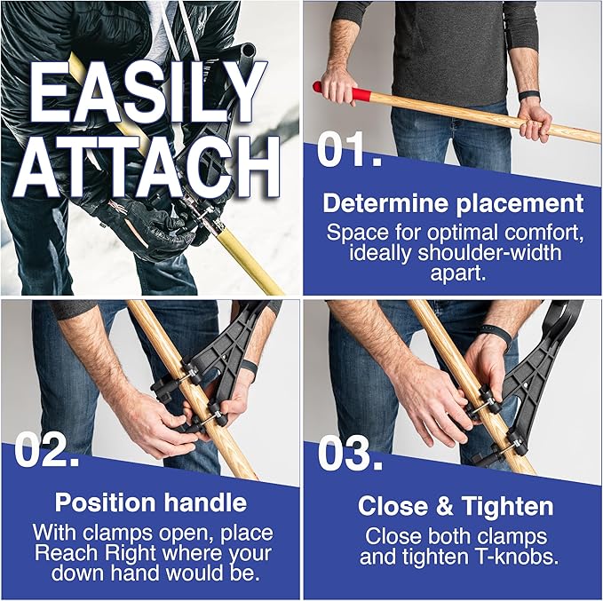 Universal Handle Attachment for Snow Shovel, Weedeater, String Trimmer, Rake & More | Versatile Ergonomic Back Saving Attachment for All Gardening Tools | Made in The USA (2 Pack)