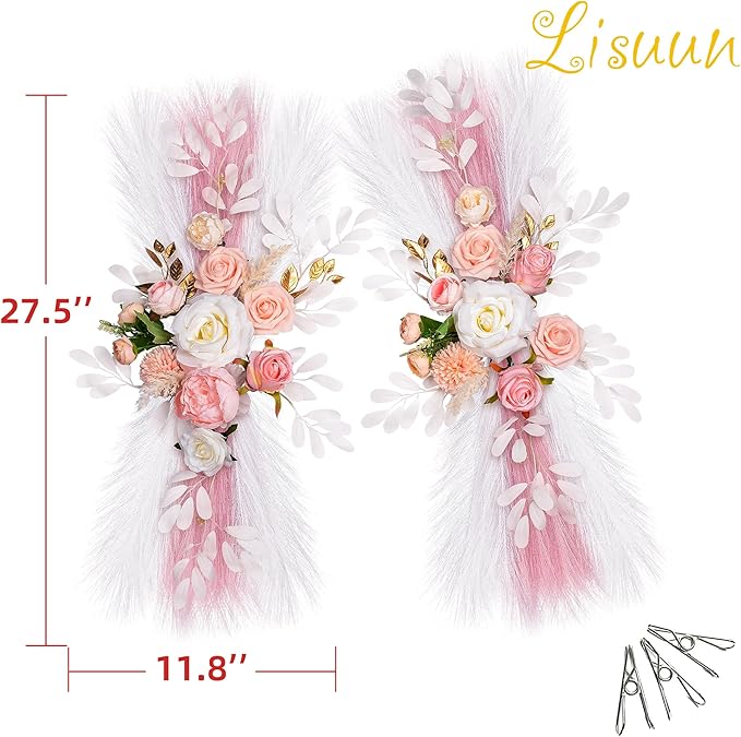 Wedding Arch Flowers, Artificial Floral Decor for Wedding Ceremony & Reception, Standard Size Large Flower Swag Set for Backdrop & Welcome Sign, Pack of 2 (Flesh Pink Pampas)