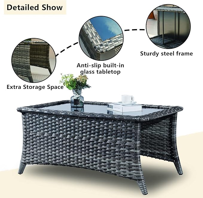 Rilyson Wicker Patio Furniture Set - 6 Piece Rattan Outdoor Sectional Conversation Sets with 2 Swivel Rocking Chairs,2 Ottomans,1 Loveseat and 1 Coffee Table for Porch Deck Garden(Mixed Grey/Red)