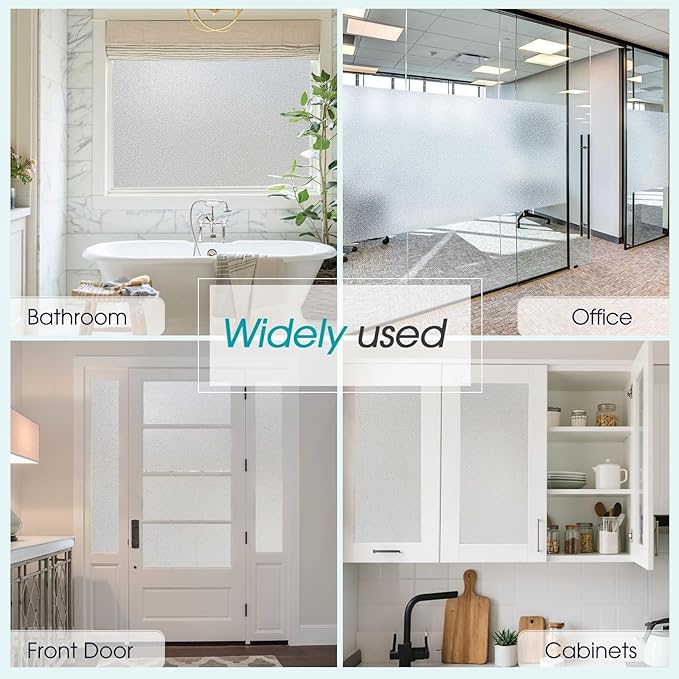 Coavas Window Privacy Film Frosted Glass Static Clings, Decorative Bathroom Door Privacy Film Day and Night, Heat UV Blocking Anti-Glare Frosting Stickers Renter Non-Adhesive, 23.6 x 393.7 Inch, Pure