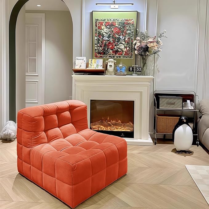 GOSBOST Bean Bag Chair - Memory Foam Bean Bag Chair for Adults, Comfy High-Resilience Single Sofa, Small Space Floor Chair, Chaise Lounge for Living Room, Bedroom (Orange, Square)