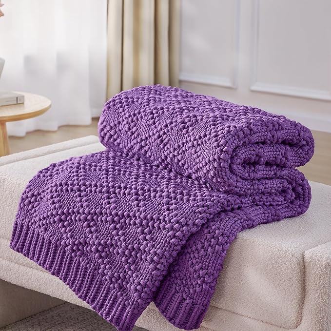 Knitted Weighted Blanket for Adult, Chunky Knit Weighted Throw for Sleep 40"*60" 7lbs, Cooling Breathable Heavy Blanket for Hot Sleepers, Machine Washable Blanket for Room Decor(Purple)