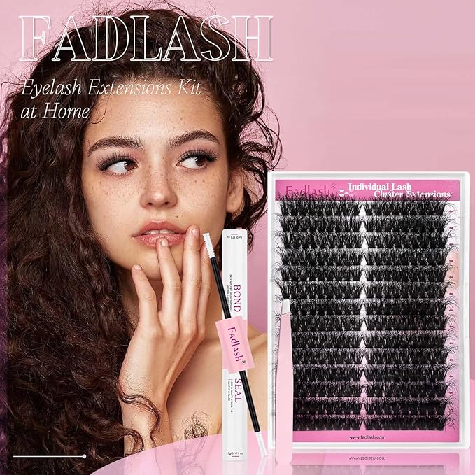 FADLASH Lash Extension Kit Cat Eye Lash Cluster Kit DIY Eyelash Extension Kit with Lash Bond and Seal Lash Tweezers Natural Cluster Eyelash Extensions Kit Individual Lashes (KIT, 100D-07D-12-20mm)