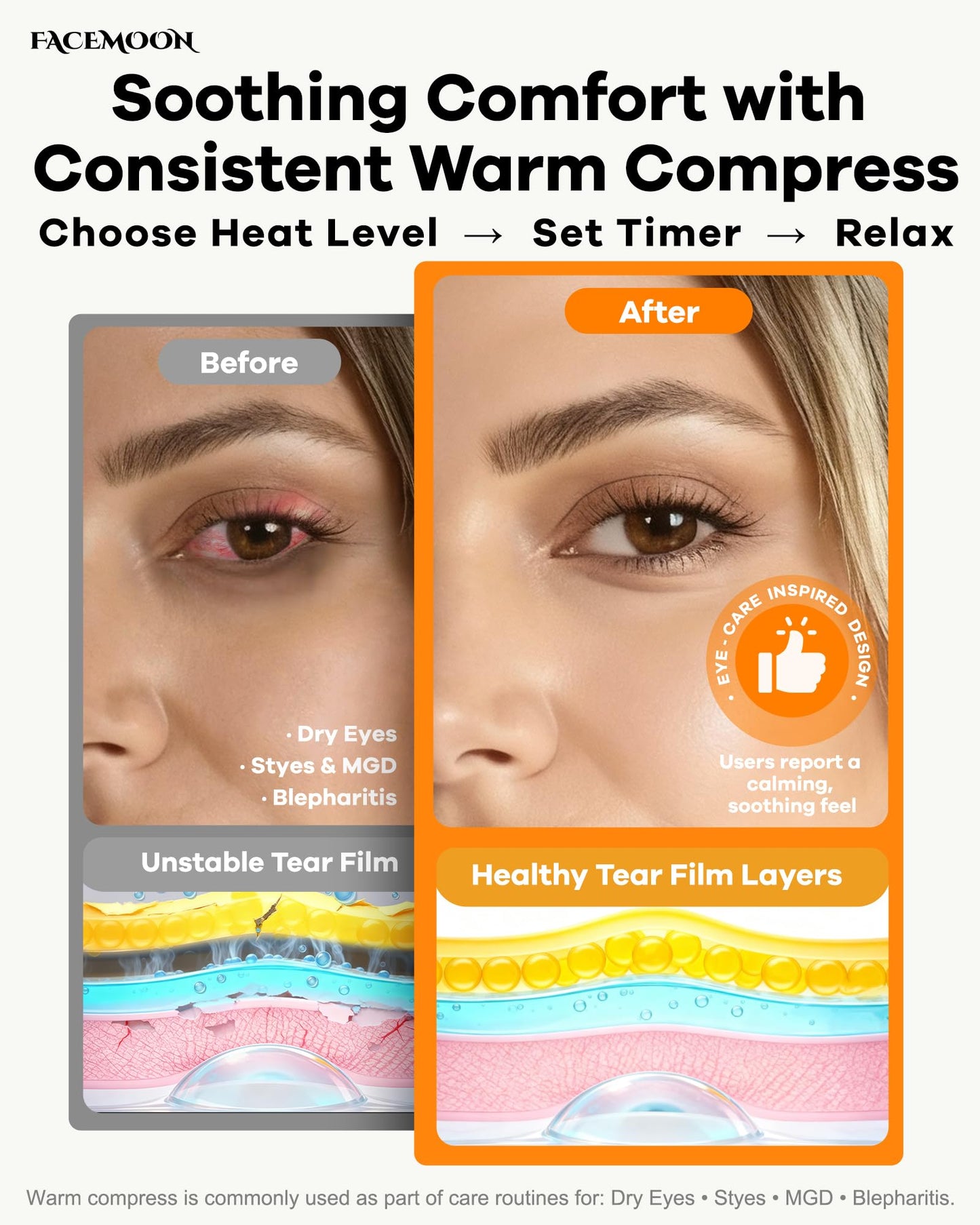 FACEMOON Cordless Heated Eye Mask for Stye & Eye Relief - Rechargeable Warm Compress for Dry Eyes, MGD & Blepharitis - Electric Warming Sleep Mask with Natural Flaxseed Moist Heat (Pink)