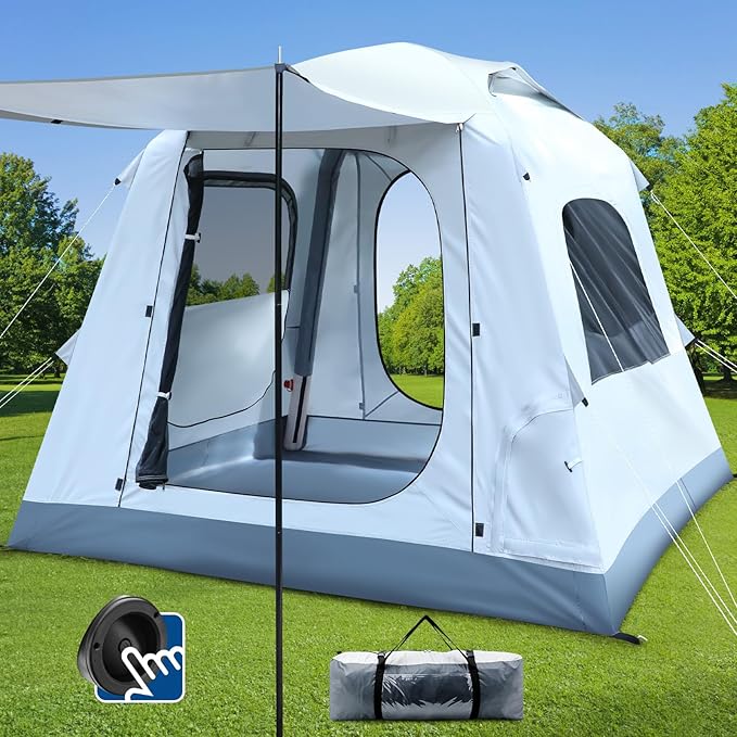 Quick Inflatable Camping Tent 3-4 Person Glamping Outdoor Air Blow Up Tents, Easy Set up,Rainfly & Waterproof Inflatable H...
