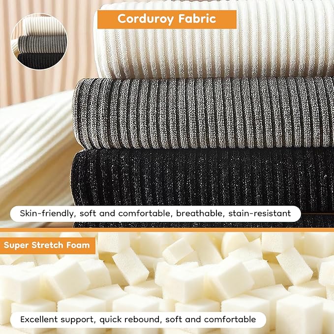 Cloud Large Bean Bag Chair with Ottoman, Corduroy Fabric+35D Memory Foam Big Beanbag Chair for Adults,Lounger Chairs Sofa Boneless Puff Chair for Living Room, Bedroom,Balcony,Playroom (Black)