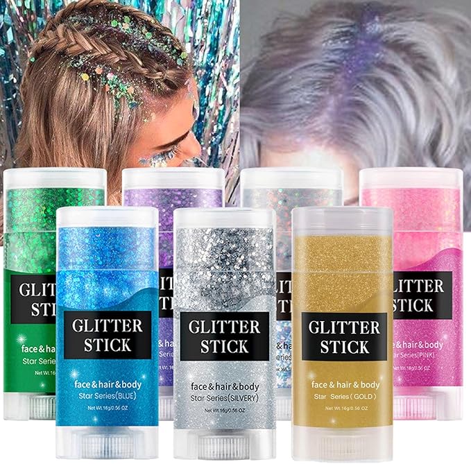 MEICOLY Pink Body Glitter Stick,Pink Face Glitter Sparkly Hair Glitter,Pink Accessories for Spirit Week,Singer Concerts Lover Heart Glitter Makeup,Mermaid Glitter Face Paint,Waterproof