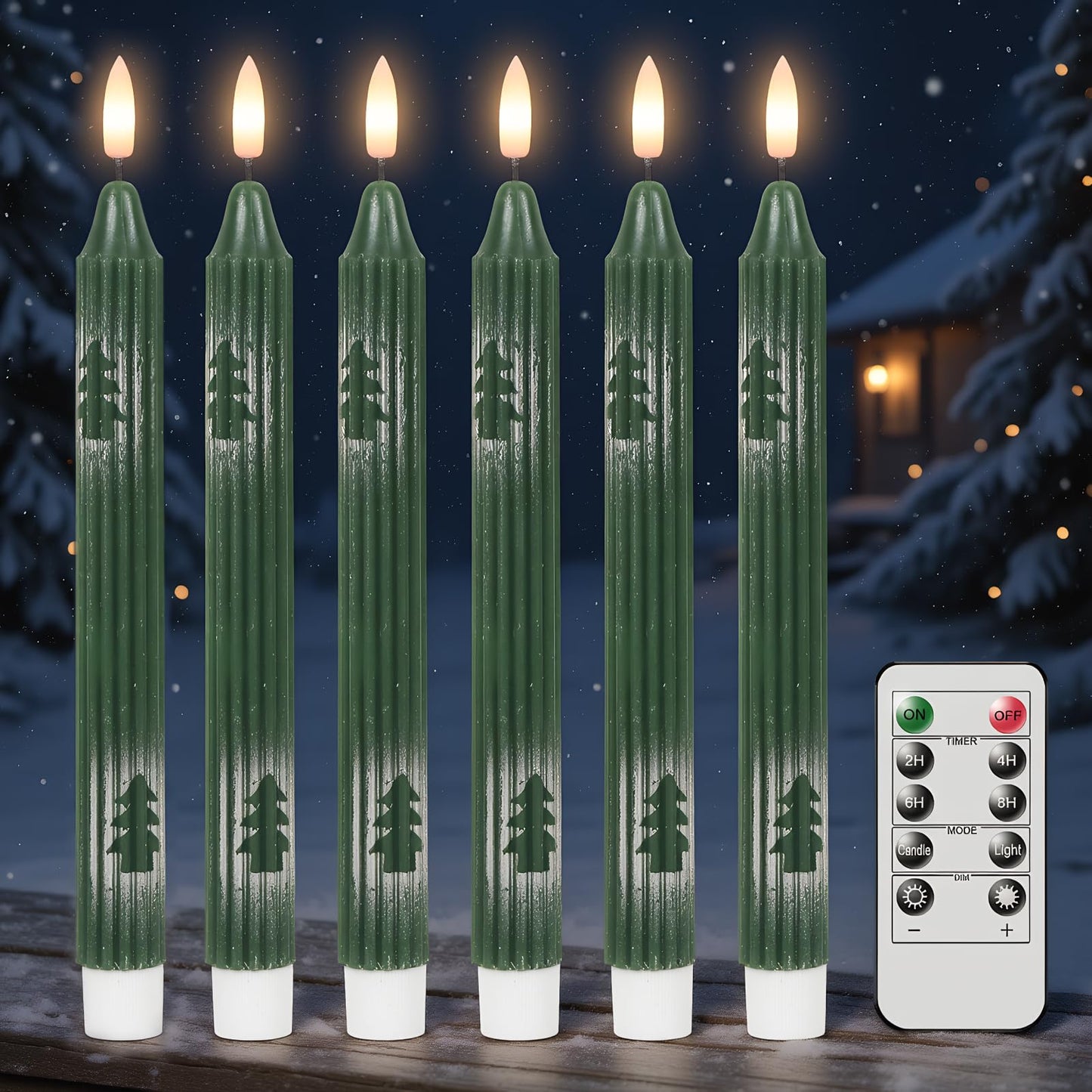 Lasumora Christmas Flameless Taper Candles with Remote Timer, 6 Pcs Battery Operated LED Candlesticks Waxy Window Candles with 3