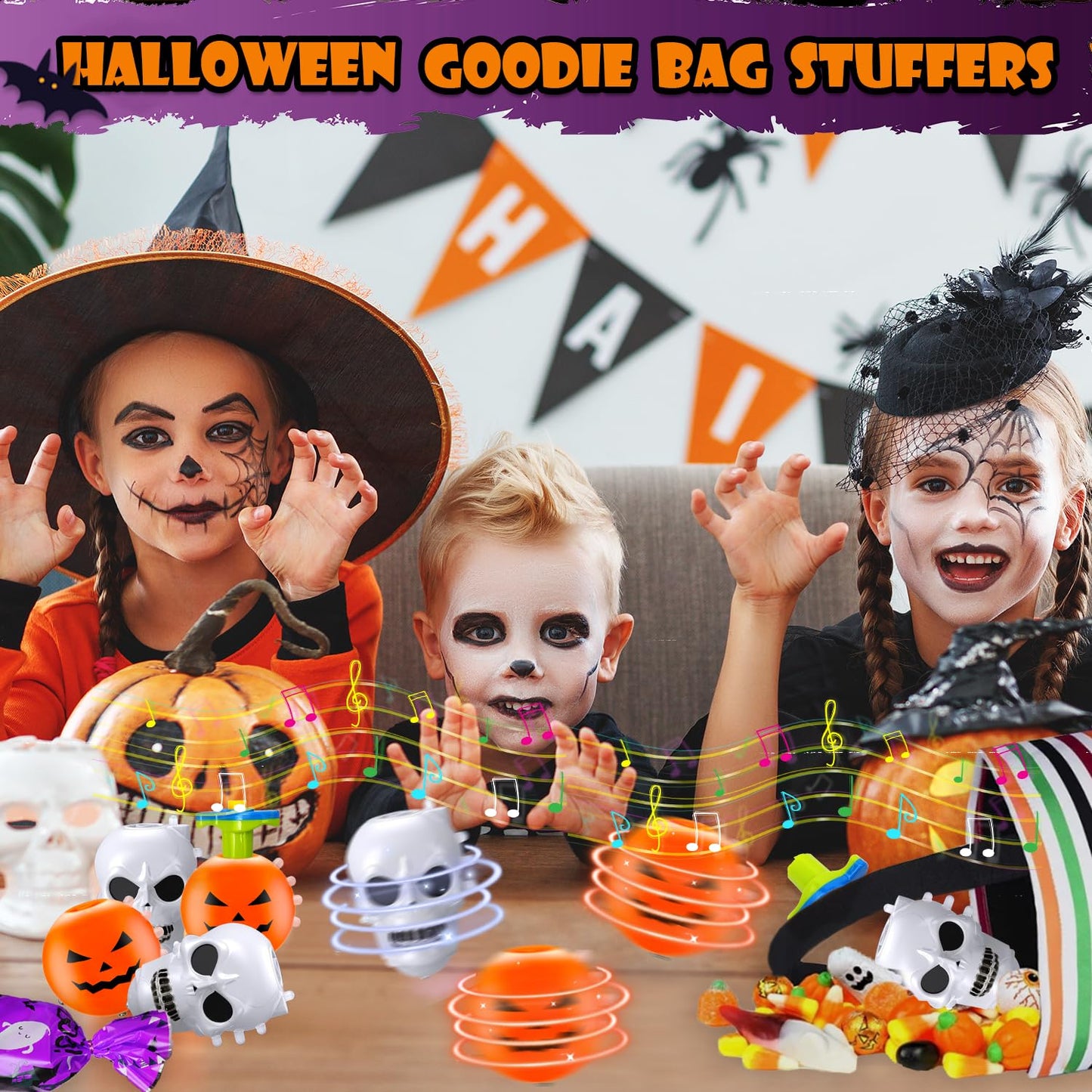 Halloween Treats Non Candy for Kids,4 Pack Light Up Spinning Tops Toys Gifts for Toddlers,Party Favors Boo Basket Goodie Bag Stuffer Fillers,Birthday Classroom Prizes for Boys Girl