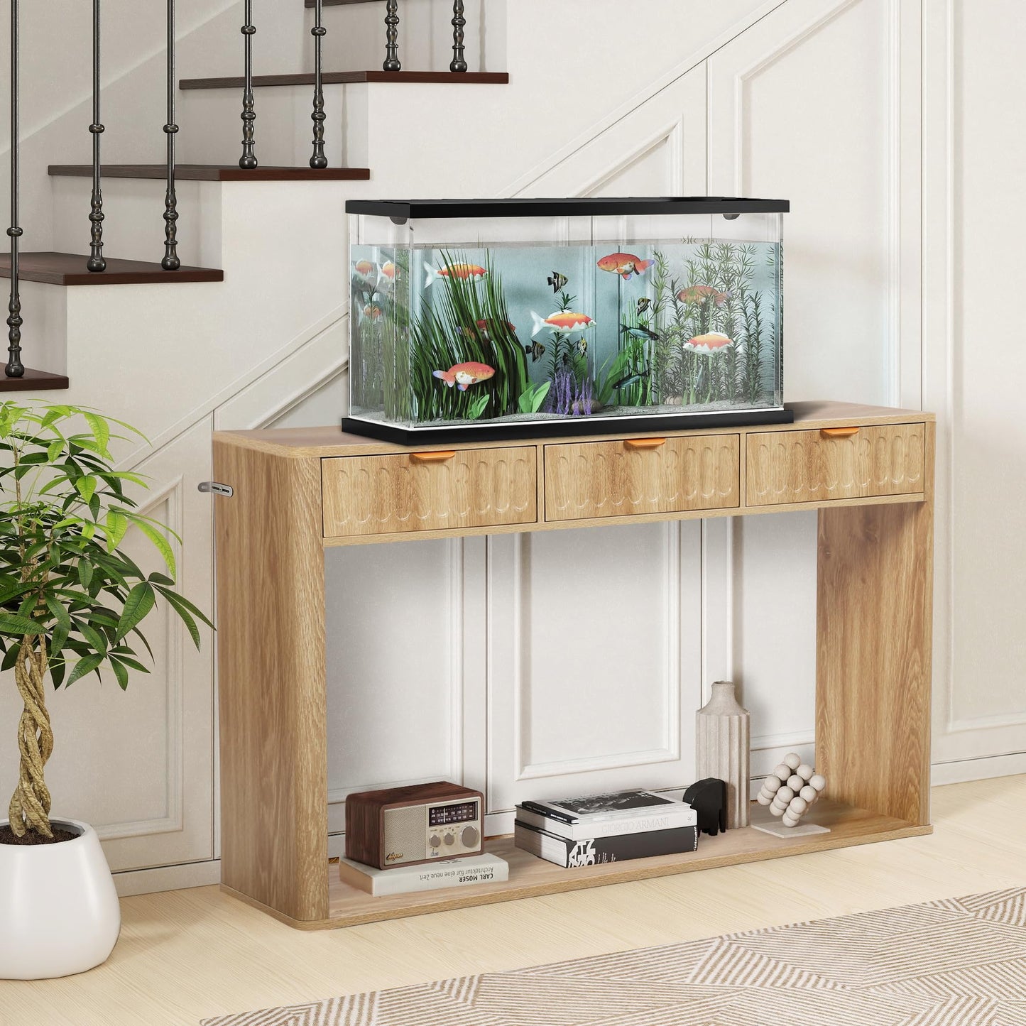 affeivul Entryway Table with Storage, Narrow Console Table with 3 Drawers, Boho 51.18' Couch Table Behind Sofa Skinny Long for Living Room TV, Hallway Entrance Entry Foyer