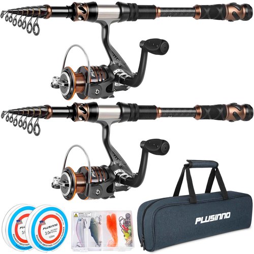 PLUSINNO Fishing Rod and Reel Combos, Toray 24-Ton Carbon Matrix Telescopic Fishing Rod, 12 +1 Shielded Bearings Stainless Steel BB Spinning Reel