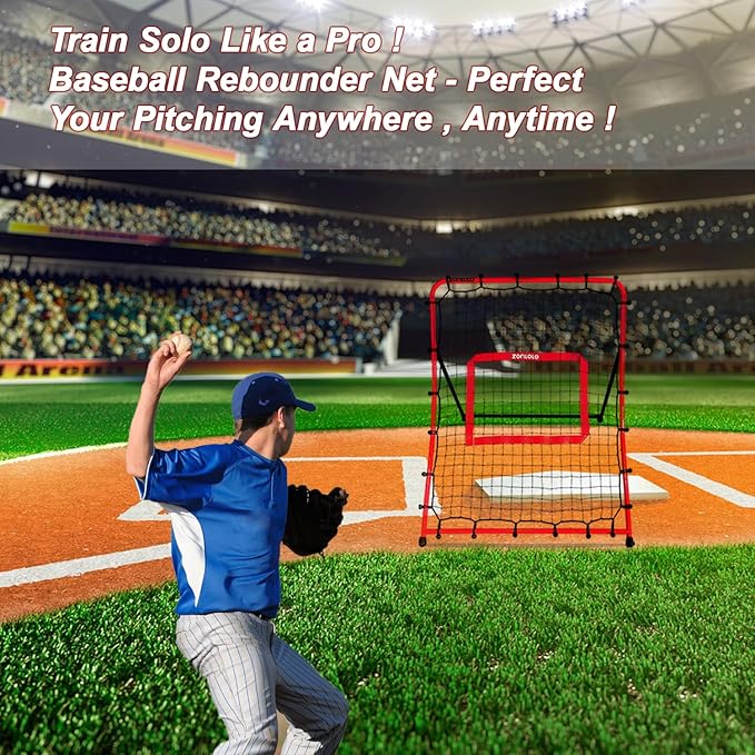 Zonlolo Baseball Pitchback Net, Rebounder Net, Pitching Return Trainer,Three Angles Without Adjusting, Perfect for Solo Playing Catch
