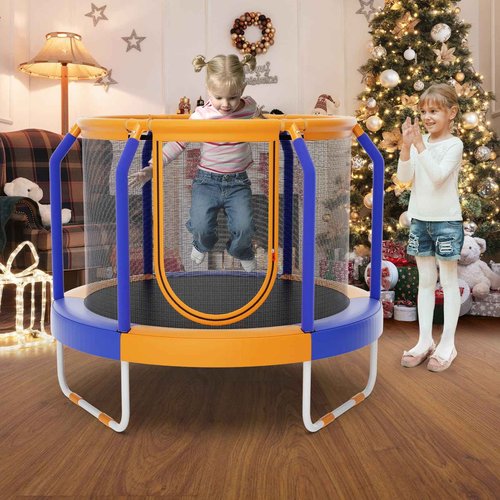Goplus Kids Trampoline, 48" ASTM Approved Recreational Trampoline with Safety Space Design, Seamless Jumping Mat, Indoor Outdoor Mini Toddler Trampoline for Baby Boys Girls Gifts (Blue&Orange)