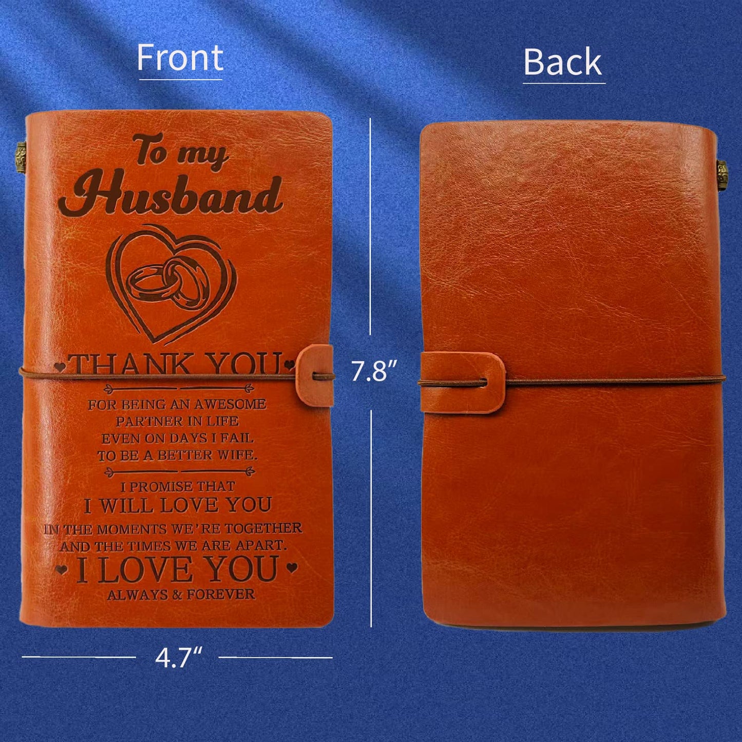 Husband Journal from Wife, Husband Wallet Card Engraved, Husband Keychain, To My Husband Leather Journal 140 Pages Writing Notebook, Gift for Husband Birthday Christmas Valentine Anniversary