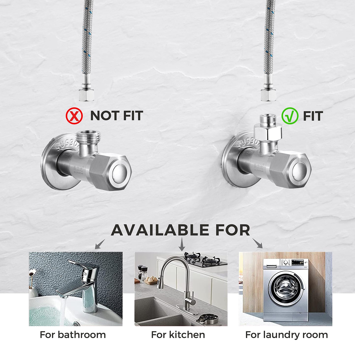 Water Line Adapter, 4 PCS Pipe Fittings in 1/2" Female to 3/8" Male Reducer Adapter, Compression Fitting for Kitchen Bathroom Faucet Supply Hose, Stop Valve Pipe Connector With Rubber Washer