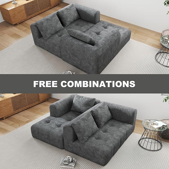 105" Modular Sectional Couches for Living Room, Cloud Sectional Couch with Deep Seat, Convertible L-Shape Couch, Upholstered Couches for Living Room Bedroom, No Assembly Required, Grey (Slub Fabric)