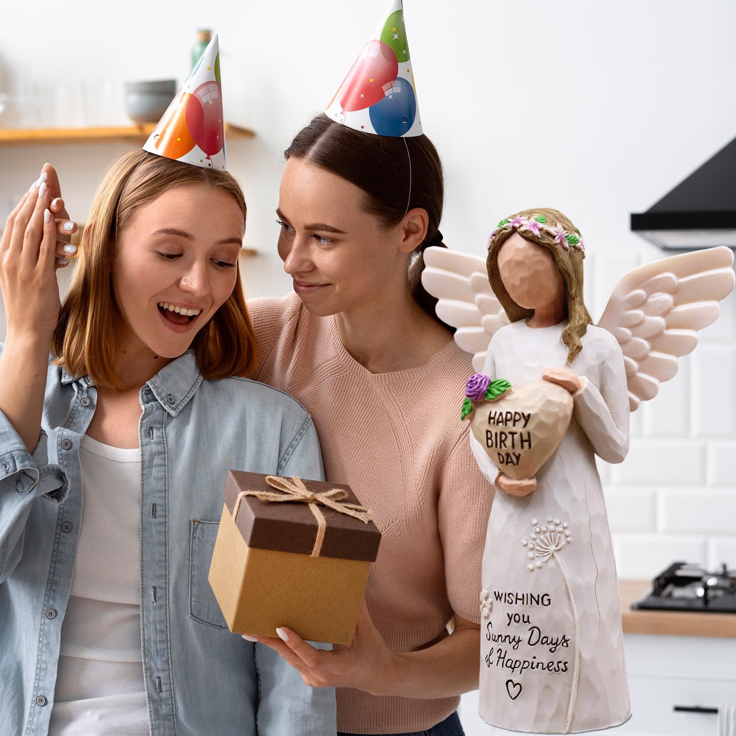 AUMELO Happy Birthday Gifts for Women, Gifts for Women Birthday Unique, Gift for Best Friend Female, Mom, Sister, Her, Coworkers, Daughter, Girlfriend, Hand-Painted Resin Angel Figurine (Purple)
