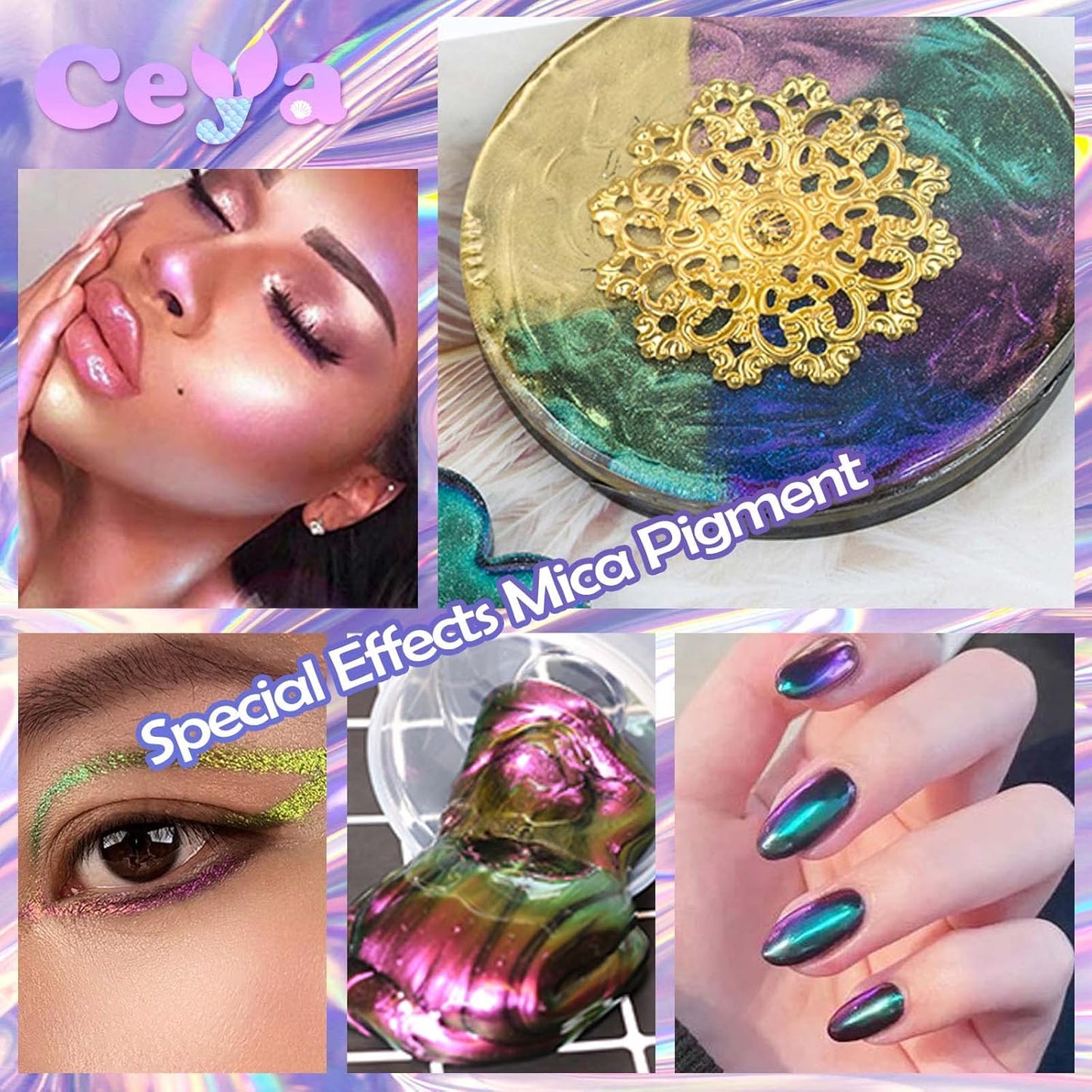 Ceya Chameleon Mica Powder, 1.8oz/ 50g Wonder Dream Chrome Nail Powder, Cosmetic Grade Pearlescent Effect Color Shift Pigment for Epoxy Resin, Makeup, Nail Polish, Soap Dye, Candle Making, Slime