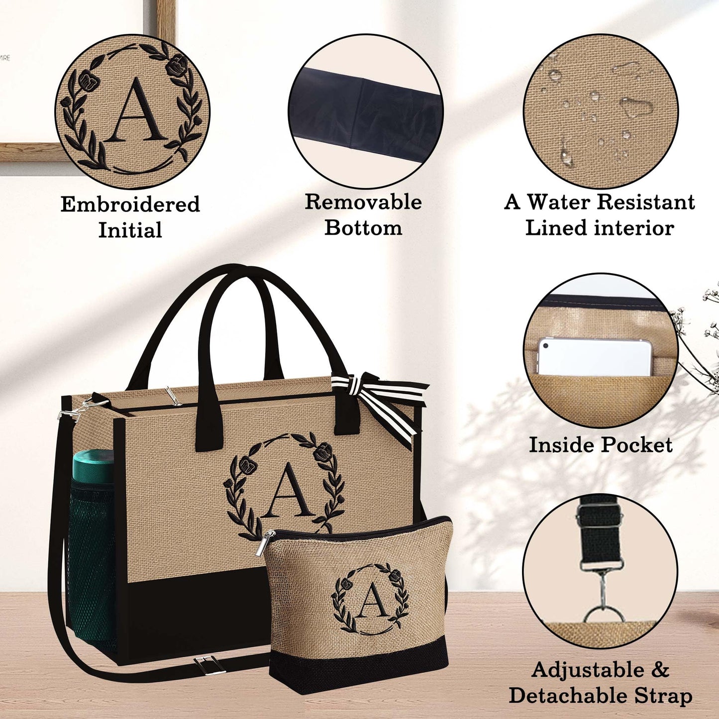 YOOLIFE Birthday Gifts for Women, Gifts for Mom Sister Teacher, Personalized Gift for Women, Friend Teacher Wife Mom Gift, M Initial Tote Bag