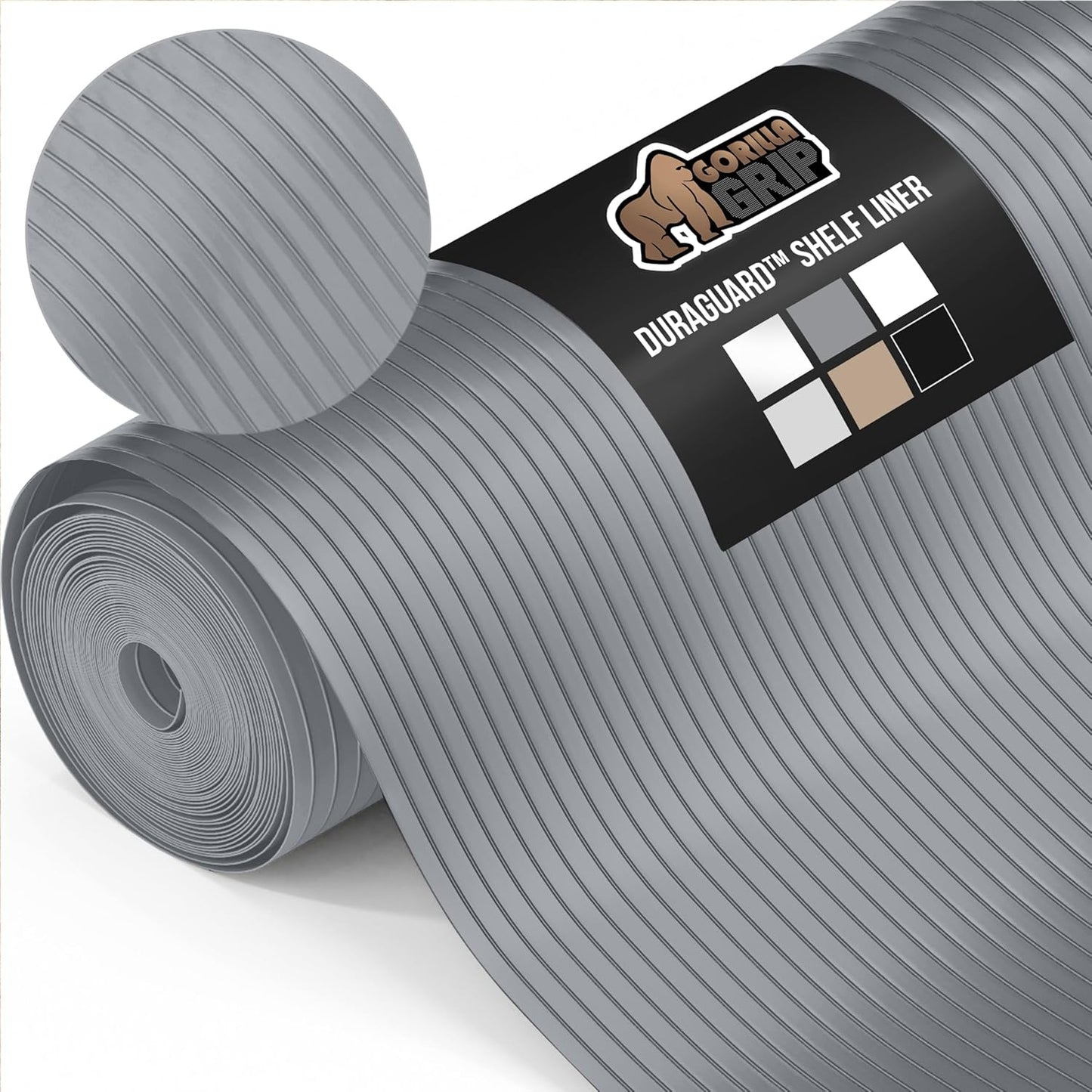 GORILLA GRIP DuraGuard Shelf Liner, Non-Adhesive Cabinet Liners for Kitchen Drawers, Shelves, Refrigerator, Pantry Storage, Bathroom Closet, Durable Waterproof BPA Free Ribbed Plastic, 17.5x10 Gray