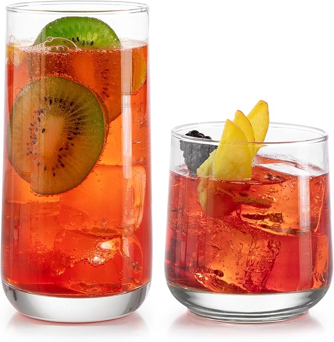 Libbey Ascent Tumbler and Rocks Drinking Glasses Set of 16, Glass Drinking Glasses with Curvature, Versatile Glassware Set...