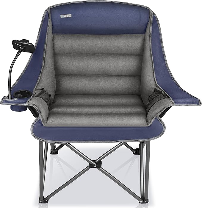 Camping Chairs for Adults-Oversized Extra Large Lawn Chair,Folding Comfy Padded Chair w/Phone Holder,Side Pocket,Cup Holde...