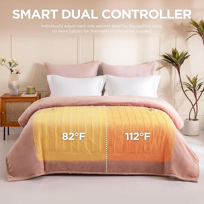 Heated Blanket King Size - Dual Controllers Electric Blanket King with 9 Heat Settings & 10 Hour Auto Off,Overheat Protection,Machine Washable 100"x90"(Candy Pink)