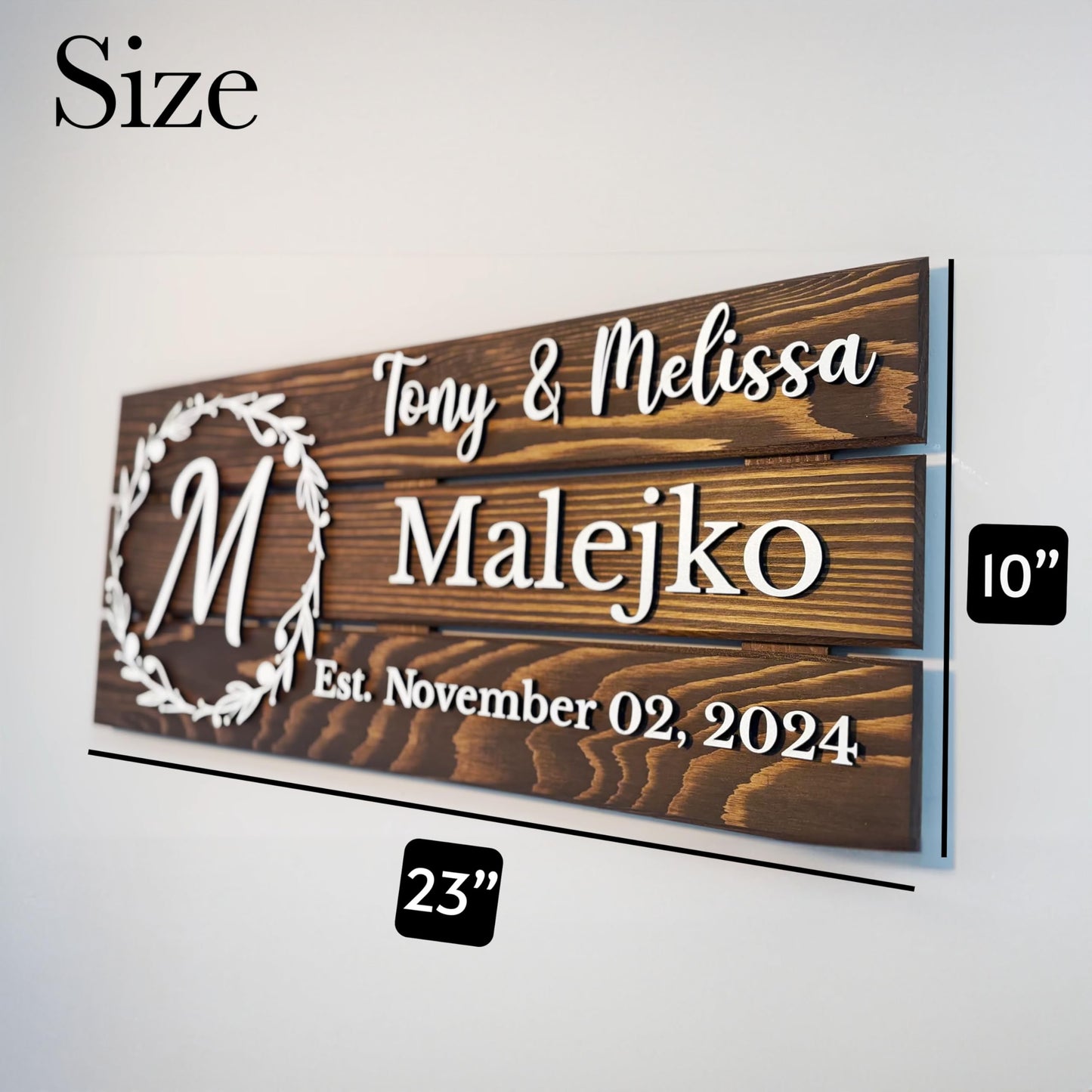 Personalized Wooden Monogram Family Sign with Couples Names, Custom Name Sign, Unique Wedding Gift for Couples, Rustic Established Date Plaque, Gifts for Wife