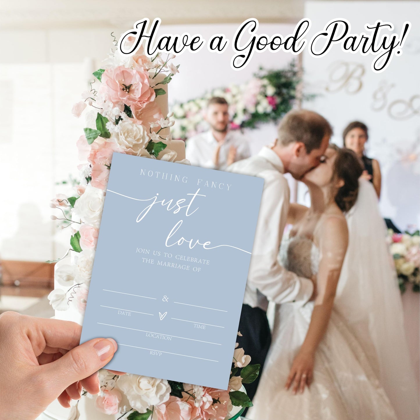 Nuckxy Wedding Invitations - Minimalism Blue - 25 Pcs Double Sided Wedding Invites With Envelopes For Mr & Mrs - Wedding Celebration,Wedding Shower,Newlyweds, Wedding Party Favor & Supplies - A04