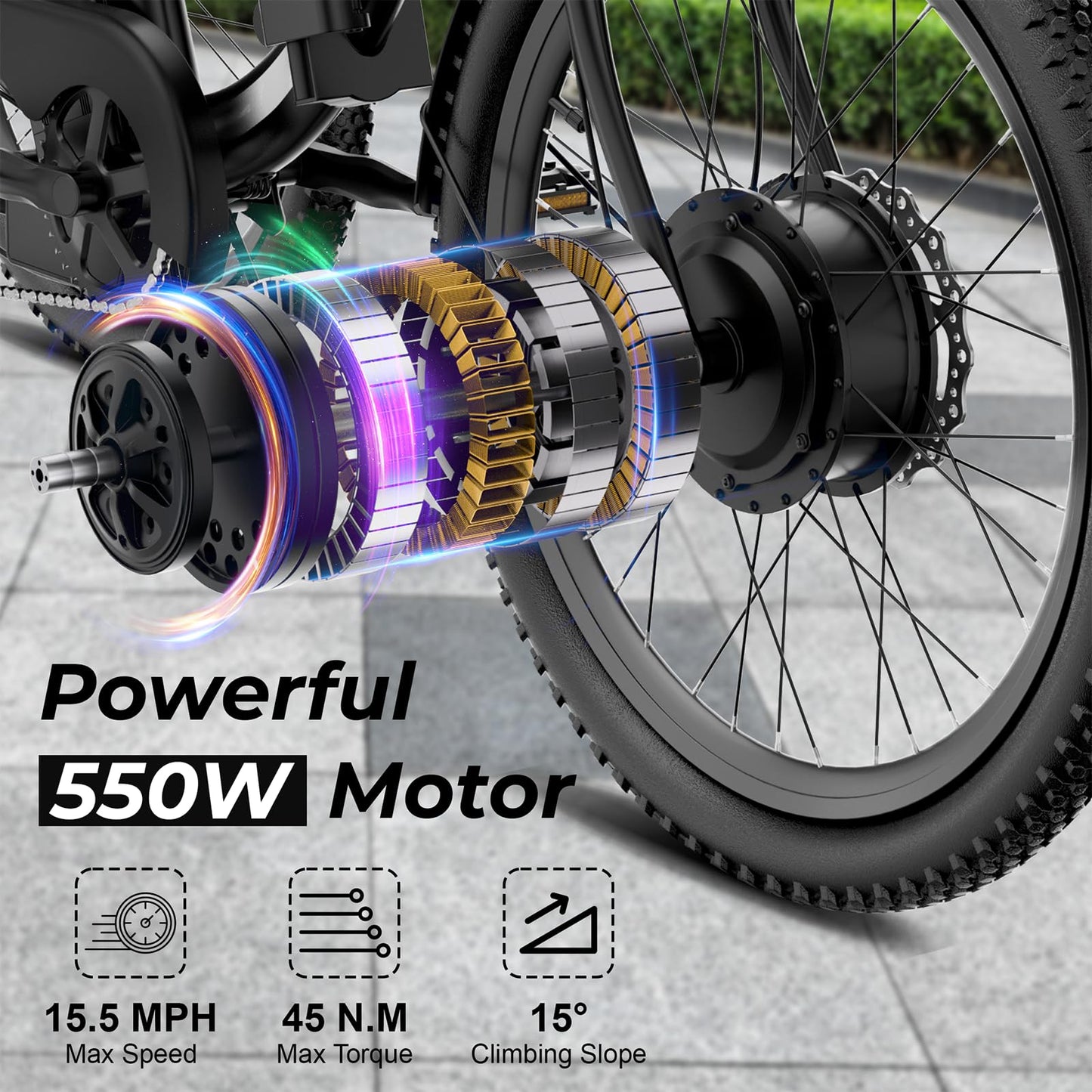 ANCHEER Electric Tricycle for Adults, 350W(Peak 550W) Etrike, 48V/499Wh Ebike, 24" Folding 3 Wheel Electric Trike, 15.5MPH & 55Miles Electric Bike, Rear Differential, Rear Basket