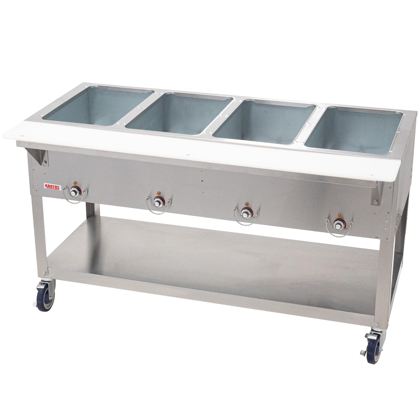 Kratos Commercial Mobile Electric Steam Table/Hot Food Table, 4 Wells, Stainless Steel, NSF 240V (28W-199)