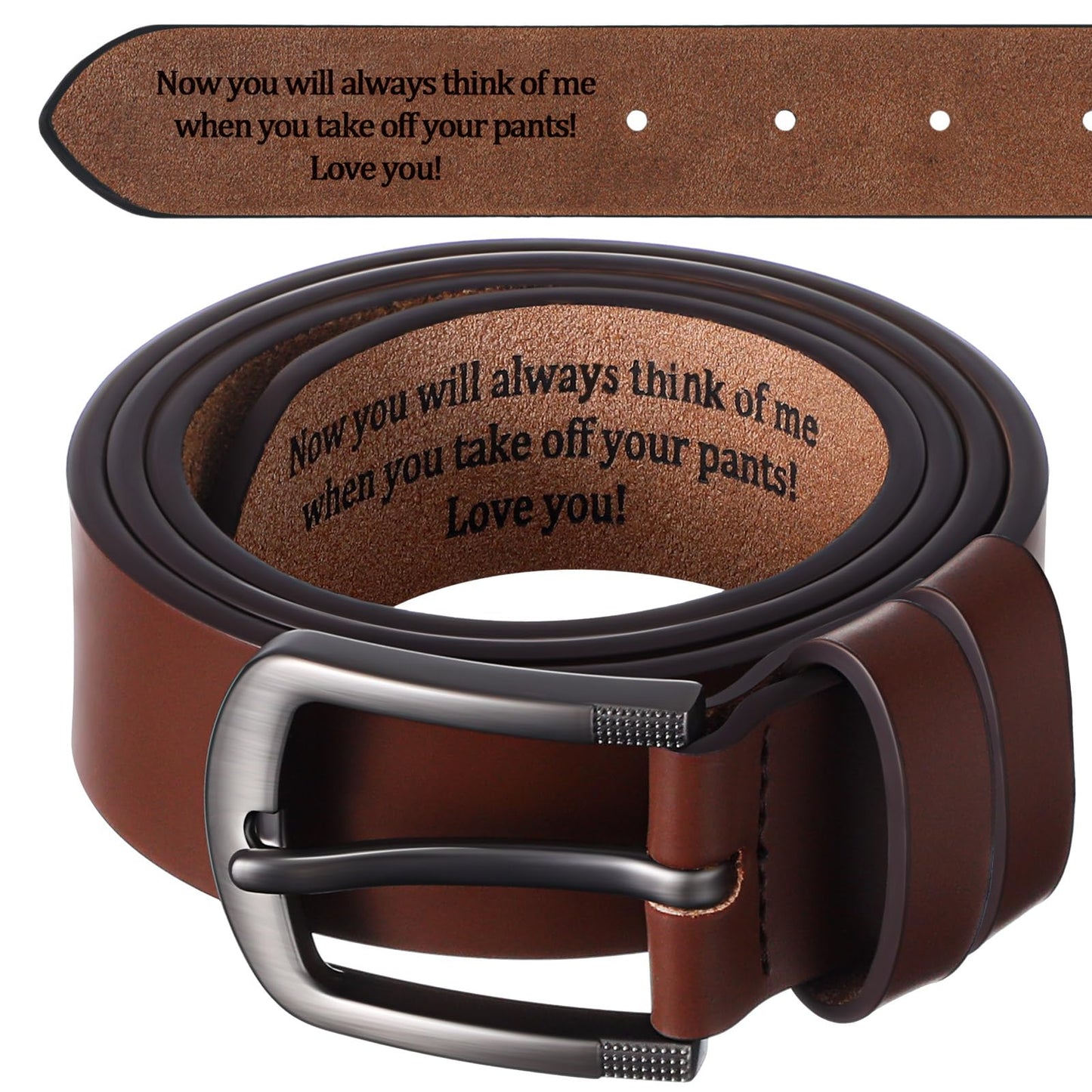 Bunnycool Mens Belt Gift Husband Personalized Belts for Men Engraved Leather Gift for Him Birthday Anniversary Wedding(Brown,36(waist34-35))