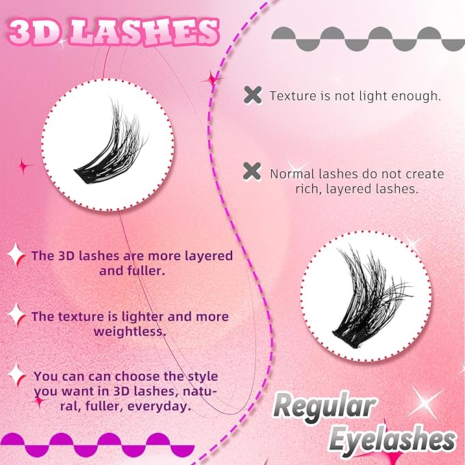 FADLASH Lash Extension Kit 60D Lash Clusters D Curl DIY Eyelash Extension Kit with Lash Bond and Seal Lash Applicator 3D Effect Lash Cluster Kit fluffy (60D Kit, Mix 10-18mm)