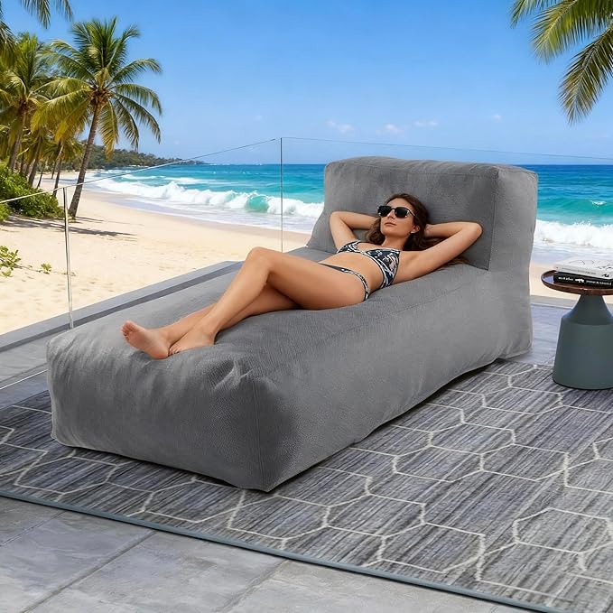 OPEAK Outdoor Bean Bed Chair Sun Lounger, Outdoor Couch Sofa for Patio & Pool, Foam Filling Day Bed Furniture, Comfy Lazy Sofa for Outside, Water-Resistant Seating Lounge Chair, Charcoal Gray
