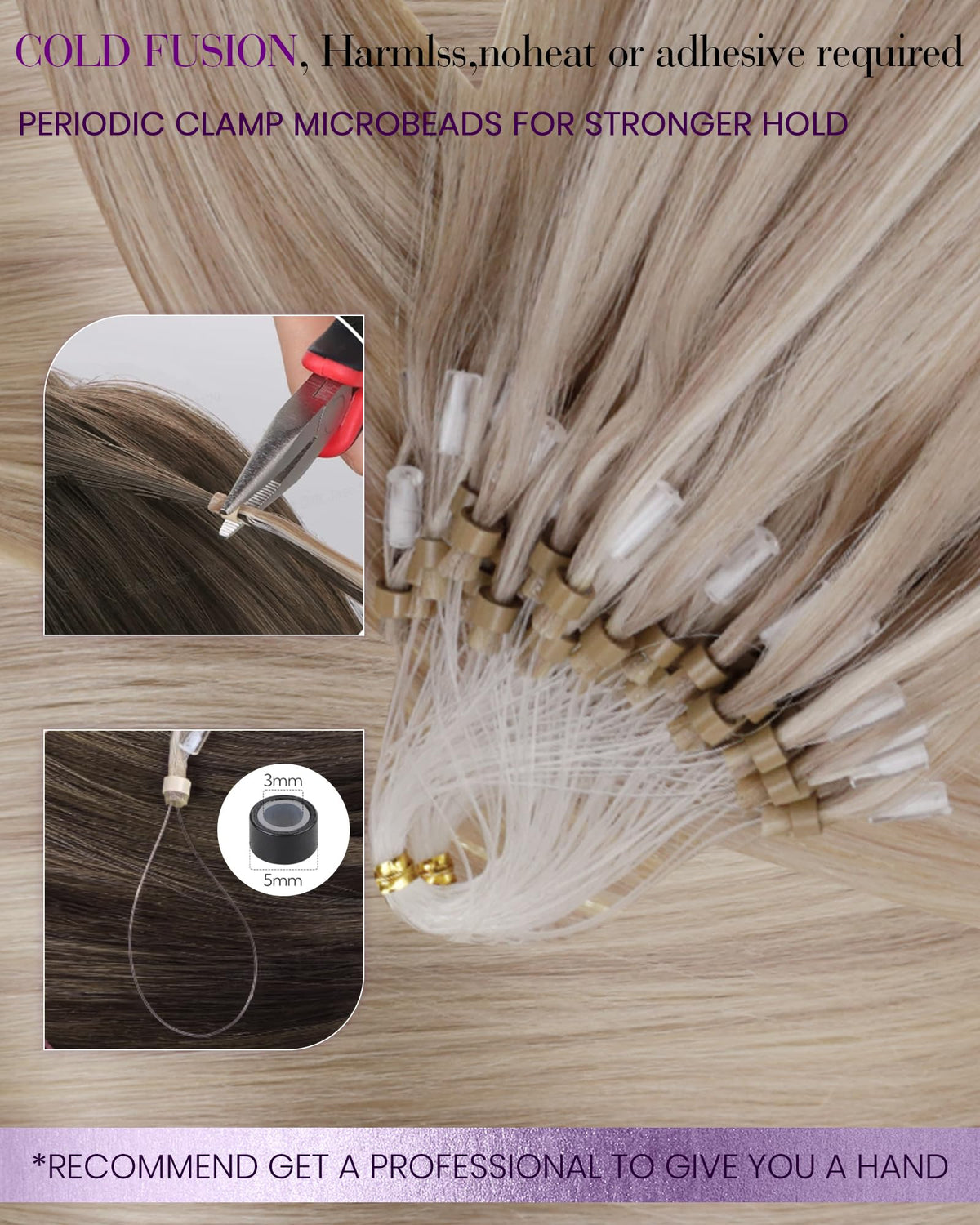 LaaVoo Micro Link Hair Extensions Human Hair Dirty Blonde Highlighted with Platinum Blonde Micro Ring Hair Extensions Human Hair