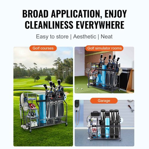 VEVOR Golf Storage Garage Organizer, 3 Golf Bag Stand Holder, Other Sports Equipment Storage Rack, Rolling Ball Cart on Wheels, Outdoor Sport Gear, Toy Storage Baskets Hooks Christmas Crafts Xmas Gift