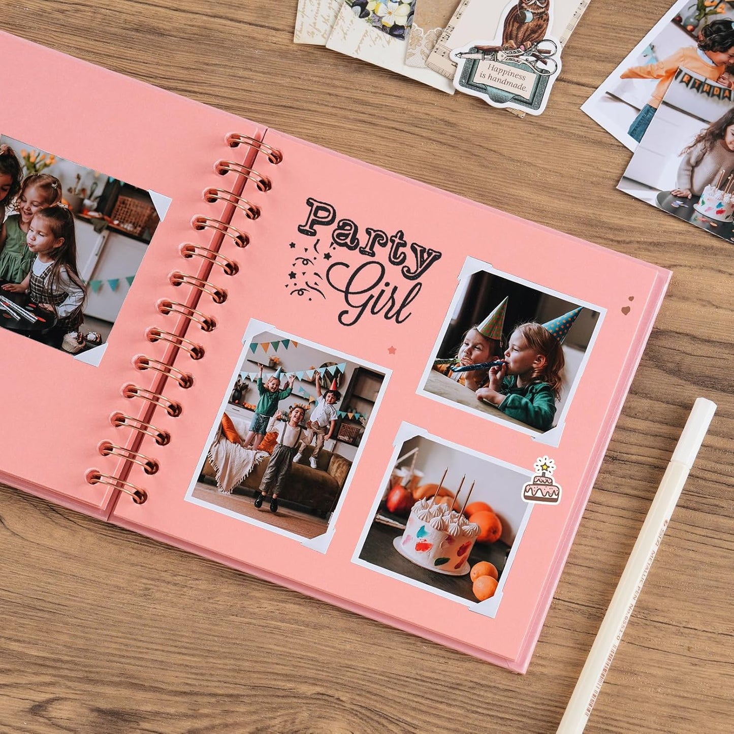 potricher 7 x 7 Inch DIY Scrapbook Album 40 Pages Hardcover Kraft Paper Scrap Book Photo Albums Memory Book for Wedding and Anniversary Family (Pink, 7 Inch)