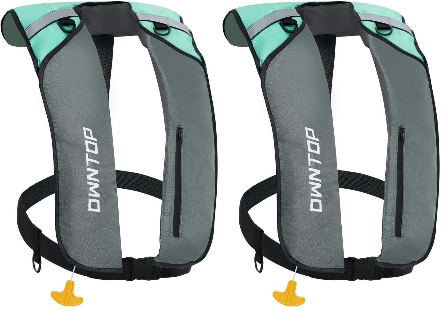Owntop Inflatable Swim Jacket for Adults, D-Ring Attachment, Low Profile Manual Swim Vest, 24g CO2 Cylinder for Kayak, Fishing, Paddle Sports, Green (Pack of 2)