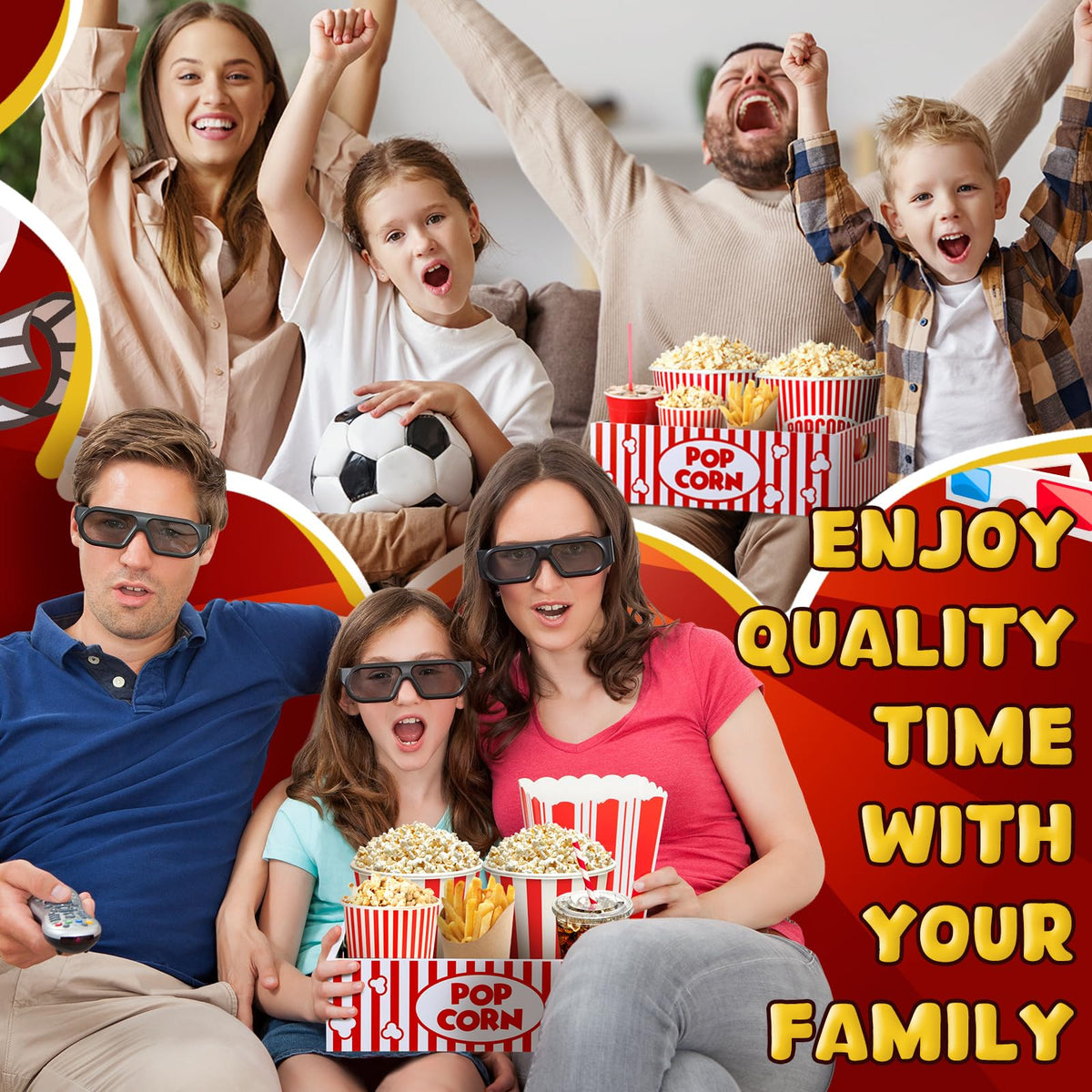 GlikCeil Movie Night Supplies Snack Trays with Handles Reusable Wooden Movie Gift Basket for Theater Popcorn Bucket Bowl Box Container Family Room Decor(Striped)