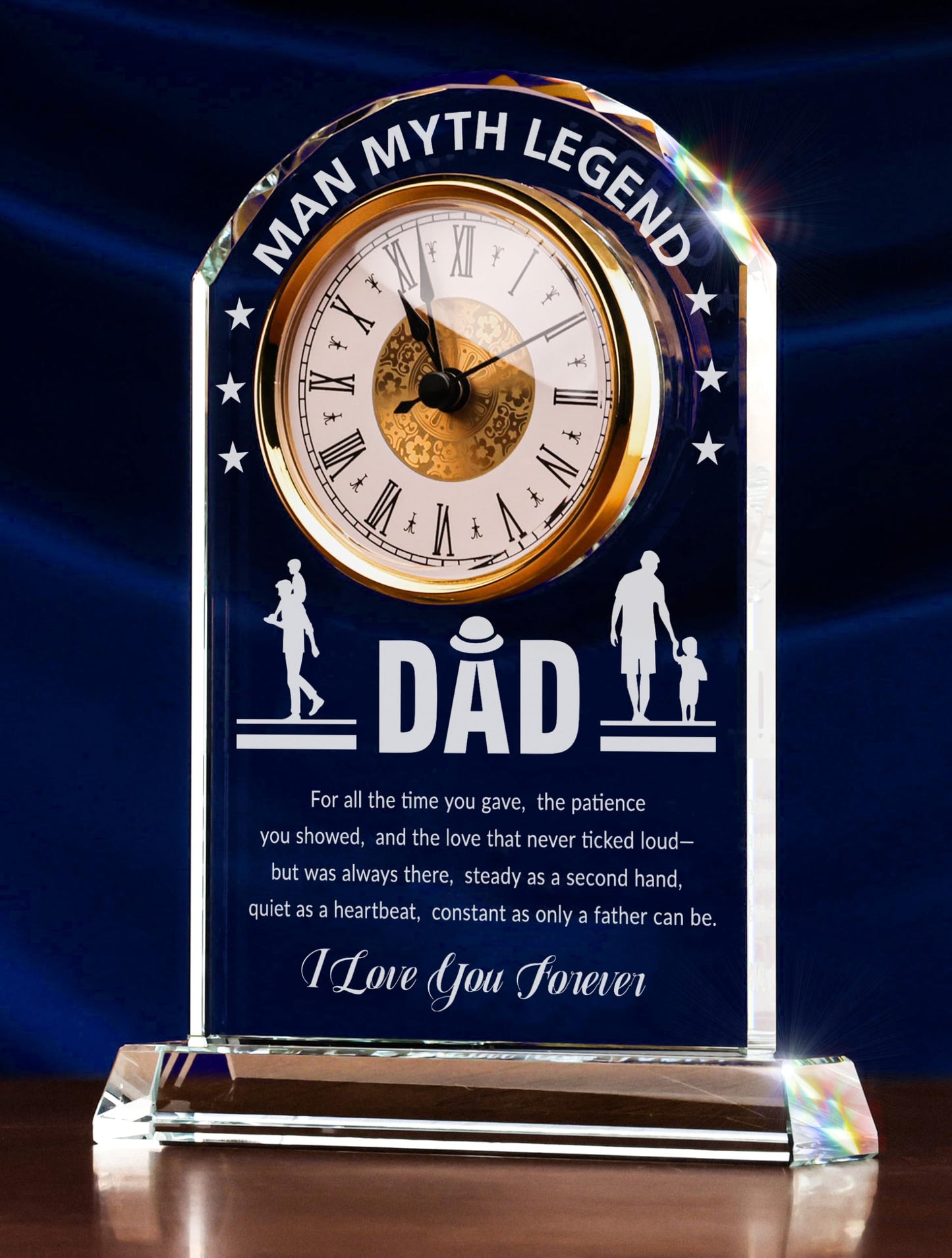 Sttokilly Dad K9 Crystal Clock Gifts from Daughter or Son,Elegant Desk Clock with Base for Father‘s Day,Birthday Gift Idea for Dad Who Wants Nothing，Sentimental Keepsake Present for Father