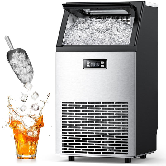 Commercial Ice Maker Machine, 100lbs/24H 45 Cube Ice/Cycle Stainless Steel Under Counter ice Machine with 33lbs Ice Storage Capacity, Freestanding Ice Maker for Restaurant, Bars, Home and Offices