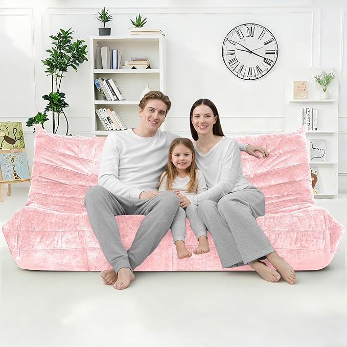 HABUTWAY Bean Bag Chair, Giant Bean Bag Chairs for Adults, 3 Seater Fireside Chair, Lazy Large Floor Bean Bag Sofa for Living Room, Bedroom, Dorm, Office (Pink)