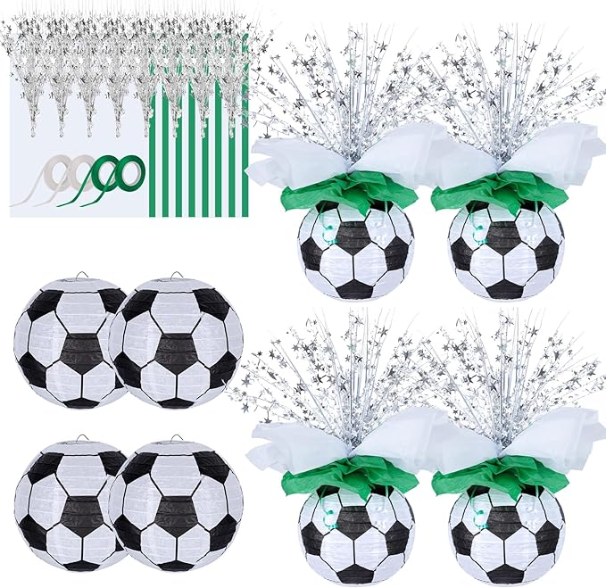 36 Pieces Soccer Paper Lanterns Centerpieces Decorations 8'' Soccer Lanterns Table Centerpieces with Metallic Foil Centerp...