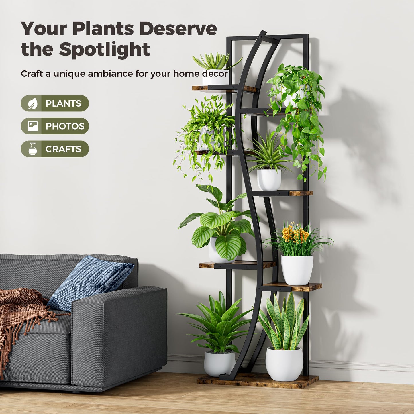IRONCK Indoor Plant Stand with Grow Light 2 Set - 62" Tall Corner Shelf, 7 Tier S-Shape Plant Display Shelves Stylish Plant Holder for Home & Office