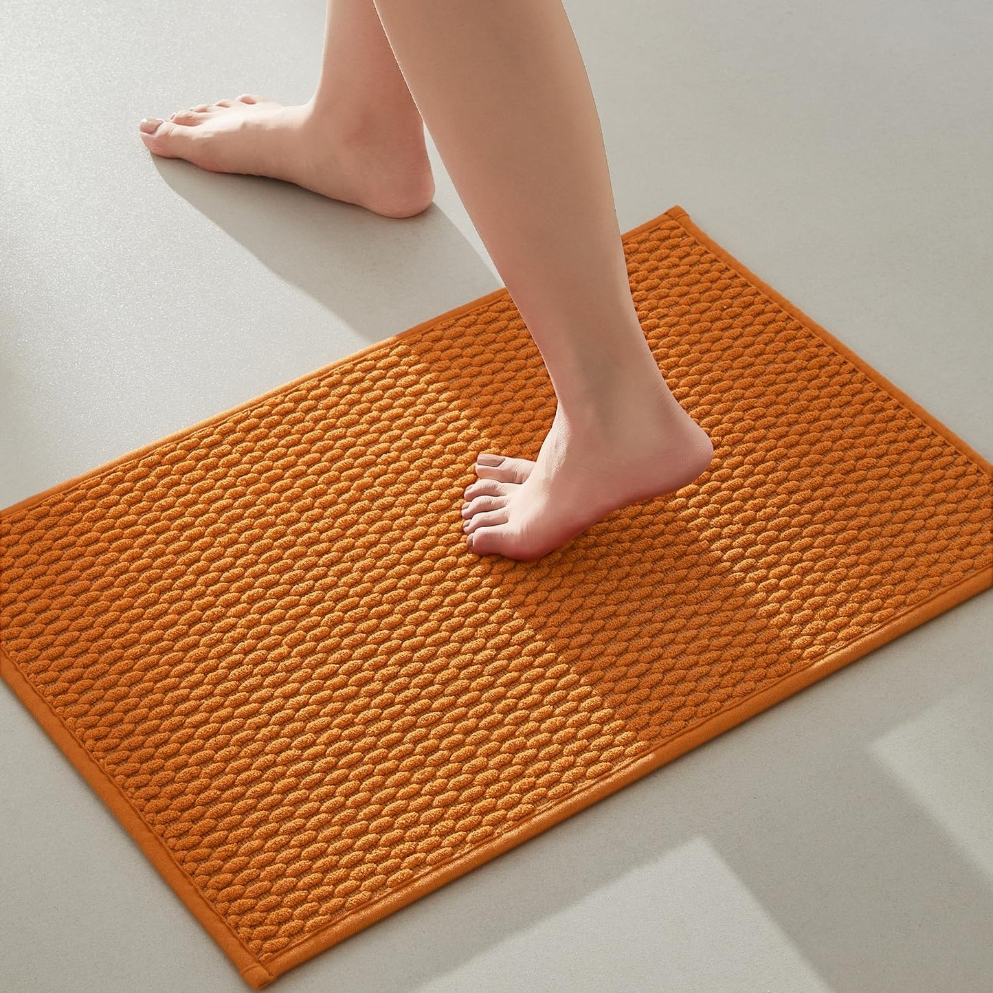 Bathroom Rugs Non Slip Washable, Super Absorbent Thin Bath Mat Small Quick Dry Low Pile Bathroom Rug, Orange 16"x24"